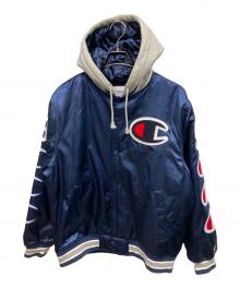 Champion×SUPREME（チャンピオン×シュプリーム）の古着「CHAMPION HOODED SATIN VARSITY ブルゾン」｜ネイビー