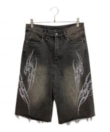 SUPPLIER（サプライヤー）の古着「TRIBAL RHINESTONE DENIM SHORTS ハーフパンツ」｜ブラック