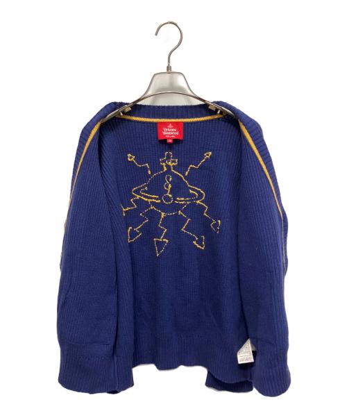 Vivienne Westwood RED LABEL（ヴィヴィアンウエストウッドレッドレーベル）Vivienne Westwood RED LABEL (ヴィヴィアンウエストウッドレッドレーベル) ハンドステッチバイカーオーブ刺繍カーディガン 厚手カーディガン ネイビー サイズ:00の古着・服飾アイテム