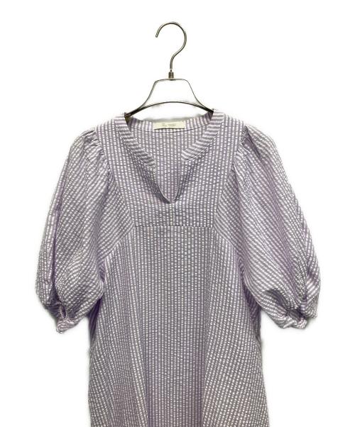 ROSSO（ロッソ）ROSSO (ロッソ) シアサッカーワンピース ストライプ5分袖 23SS 半袖ワンピース パープル サイズ:38の古着・服飾アイテム