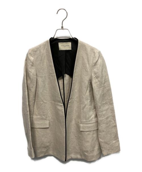 UNITED ARROWS（ユナイテッドアローズ）UNITED ARROWS (ユナイテッドアローズ) リネンVノーカラージャケット ベージュ サイズ:36の古着・服飾アイテム