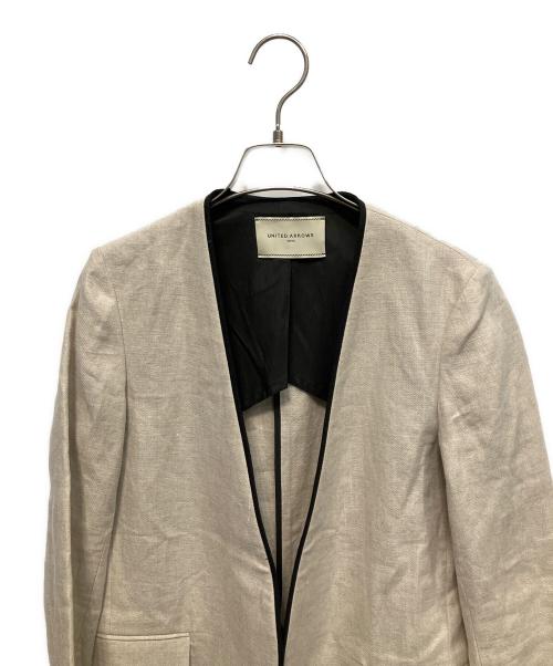 UNITED ARROWS（ユナイテッドアローズ）UNITED ARROWS (ユナイテッドアローズ) リネンVノーカラージャケット ベージュ サイズ:36の古着・服飾アイテム
