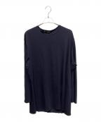 YOHJI YAMAMOTOヨウジヤマモト）の古着「WOOL MIX SINGLE JERSEY SLIT ROUND NECK T 長袖カットソー」｜ネイビー