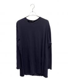 YOHJI YAMAMOTO（ヨウジヤマモト）の古着「WOOL MIX SINGLE JERSEY SLIT ROUND NECK T 長袖カットソー」｜ネイビー