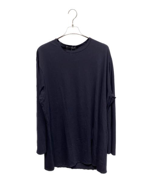 YOHJI YAMAMOTO（ヨウジヤマモト）YOHJI YAMAMOTO (ヨウジヤマモト) WOOL MIX SINGLE JERSEY SLIT ROUND NECK T 長袖カットソー ネイビー サイズ:3の古着・服飾アイテム