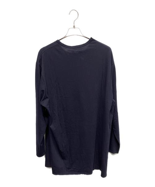 YOHJI YAMAMOTO（ヨウジヤマモト）YOHJI YAMAMOTO (ヨウジヤマモト) WOOL MIX SINGLE JERSEY SLIT ROUND NECK T 長袖カットソー ネイビー サイズ:3の古着・服飾アイテム