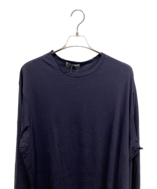 YOHJI YAMAMOTO（ヨウジヤマモト）YOHJI YAMAMOTO (ヨウジヤマモト) WOOL MIX SINGLE JERSEY SLIT ROUND NECK T 長袖カットソー ネイビー サイズ:3の古着・服飾アイテム