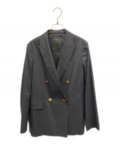 中古・古着通販】BRILL (ブリル) リネンノーカラージャケット ブラウン