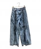PAMEO POSEパメオポーズ）の古着「Laces-up Denim Baggy Trousers」｜インディゴ