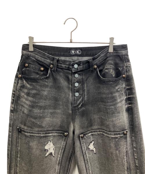 THUG CLUB（サグ クラブ）THUG CLUB (サグ クラブ) DOUBLE KNEE DAMAGE SHORTS デニムハーフパンツ グレー サイズ:3の古着・服飾アイテム