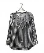 COMME des GARCONS HOMME PLUSコムデギャルソンオムプリュス）の古着「ギザギザピエロカラーストライプシャツ 23SS AD2022 長袖シャツ」｜ブラック×ホワイト