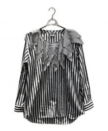 COMME des GARCONS HOMME PLUS（コムデギャルソンオムプリュス）の古着「ギザギザピエロカラーストライプシャツ 23SS AD2022 長袖シャツ」｜ブラック×ホワイト
