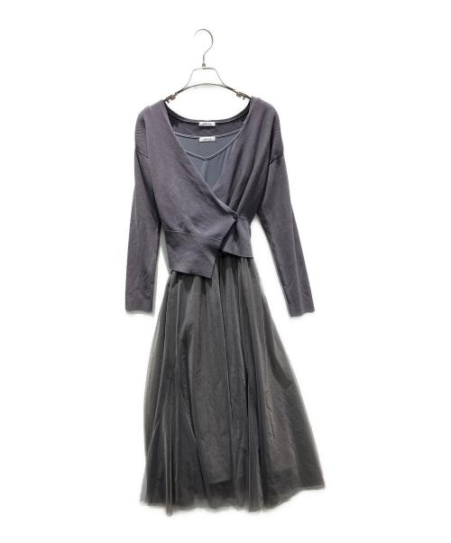FRAY ID（フレイ アイディー）FRAY ID (フレイ アイディー) チュールスカートコンビカシュクールニットワンピース 長袖ワンピース グレーの古着・服飾アイテム