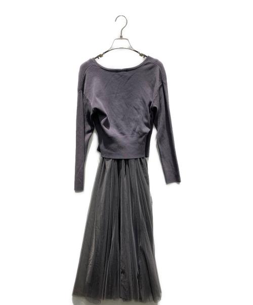 FRAY ID（フレイ アイディー）FRAY ID (フレイ アイディー) チュールスカートコンビカシュクールニットワンピース 長袖ワンピース グレーの古着・服飾アイテム