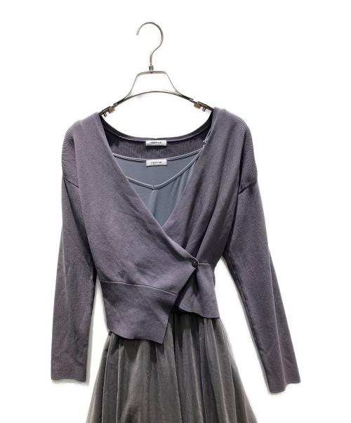 FRAY ID（フレイ アイディー）FRAY ID (フレイ アイディー) チュールスカートコンビカシュクールニットワンピース 長袖ワンピース グレーの古着・服飾アイテム