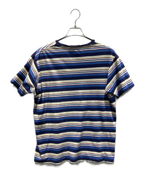 RRL（ダブルアールエル）RRL (ダブルアールエル) ボーダー 90s 三ツ星タグ 半袖カットソー ブルー×レッド サイズ:Mの古着・服飾アイテム
