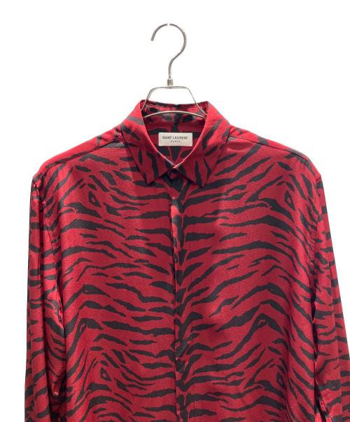 Saint Laurent Paris（サンローランパリ）Saint Laurent Paris (サンローランパリ) ゼブラ柄 長袖シャツ レッド×ブラック サイズ:39の古着・服飾アイテム