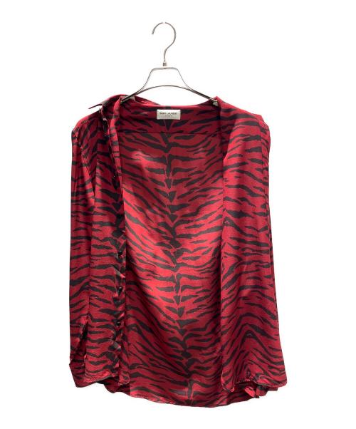 Saint Laurent Paris（サンローランパリ）Saint Laurent Paris (サンローランパリ) ゼブラ柄 長袖シャツ レッド×ブラック サイズ:39の古着・服飾アイテム