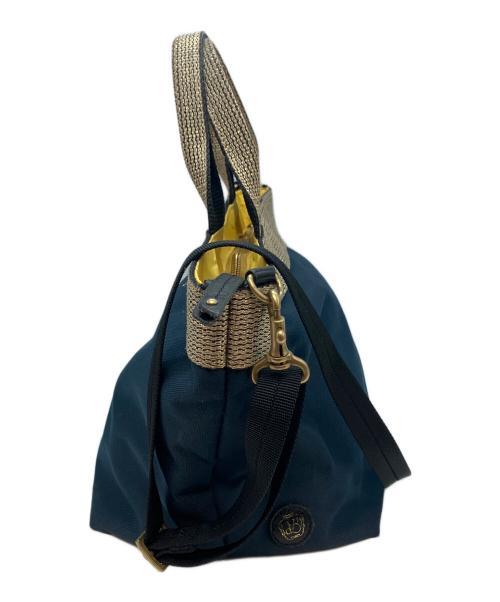 VIOLAd'ORO（ヴィオラドーロ）VIOLAd'ORO (ヴィオラドーロ) 舟形トートバッグ ネイビー×ゴールドの古着・服飾アイテム
