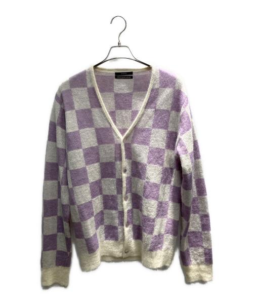 UNUSED（アンユーズド）UNUSED (アンユーズド) チェック柄 モヘアカーディガン 厚手カーディガン ホワイト×パープル サイズ:3の古着・服飾アイテム