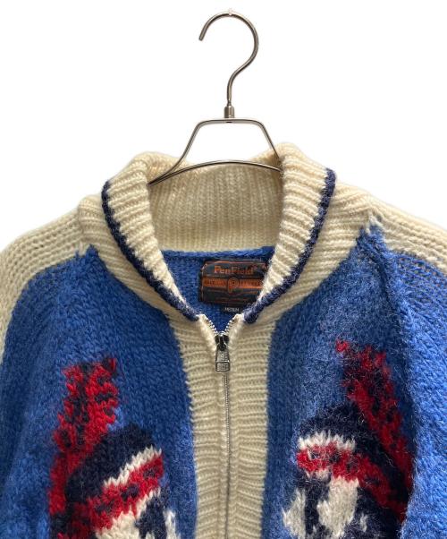 Pen Field（ペンフィールド）Pen Field (ペンフィールド) ジップアップカウチンセーター ブルー×ホワイト サイズ:Mの古着・服飾アイテム