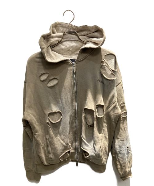 JUN/NAKAYAMA（ジュン ナカヤマ）JUN/NAKAYAMA (ジュン ナカヤマ) レイヤードダメージパーカー ベージュ サイズ:48の古着・服飾アイテム