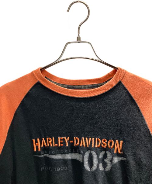 HARLEY-DAVIDSON（ハーレーダビッドソン）HARLEY-DAVIDSON (ハーレーダビッドソン) USA製 長袖カットソー ブラック×オレンジ サイズ:Lの古着・服飾アイテム