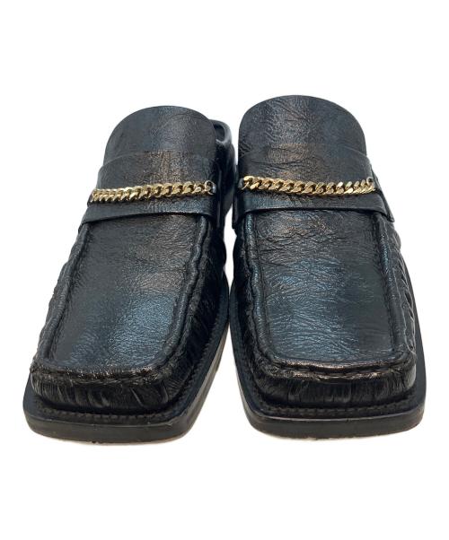 MARTINE ROSE（マーティン・ローズ）MARTINE ROSE (マーティン・ローズ) Leather SQUARE TOE MULE レザースクエアトゥーミュール ブラック サイズ:41の古着・服飾アイテム