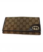 GUCCIグッチ）の古着「インターロッキングG GGキャンバス 二つ折り長財布 0416 長財布」｜ブラウン