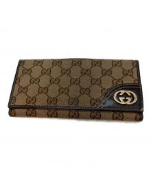 GUCCI（グッチ）の古着「インターロッキングG GGキャンバス 二つ折り長財布 0416 長財布」｜ブラウン