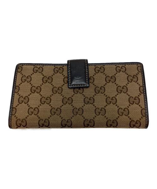 GUCCI（グッチ）GUCCI (グッチ) インターロッキングG GGキャンバス 二つ折り長財布 0416 長財布 ブラウンの古着・服飾アイテム