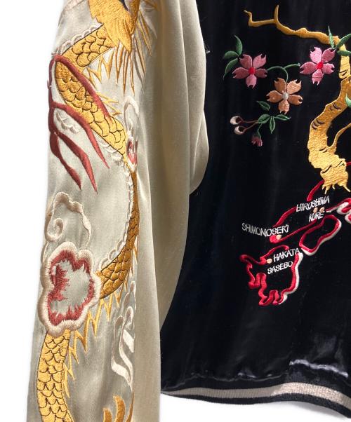 百花繚乱（ヒャッカリョウラン）百花繚乱 (ヒャッカリョウラン) リバーシブルスカジャン カーキ×ブラック サイズ:Lの古着・服飾アイテム