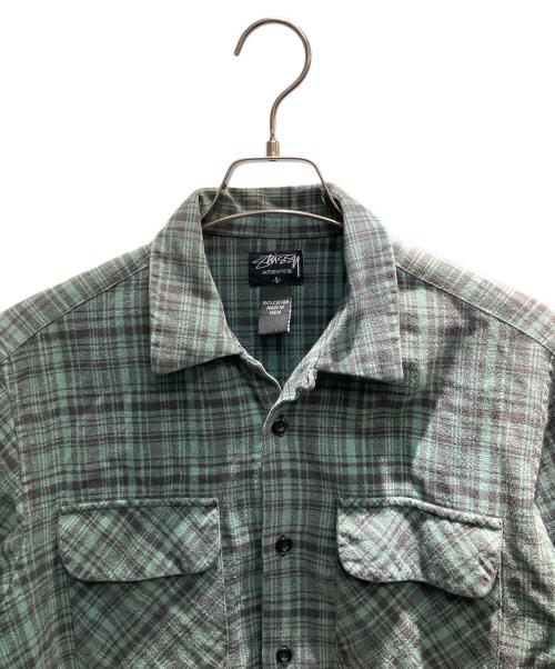 stussy（ステューシー）stussy (ステューシー) 00‘s 長袖シャツ グリーン×ネイビー サイズ:Sの古着・服飾アイテム
