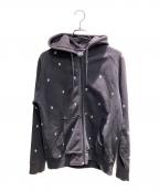 stussyステューシー）の古着「スカル総柄ジップパーカー ジップパーカー」｜グレー
