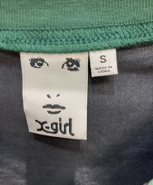 X-GIRL（エックスガール）X-GIRL (エックスガール) Hysteric Glamour (ヒステリックグラマー) 長袖カットソー グリーン×グレー サイズ:Sの古着・服飾アイテム