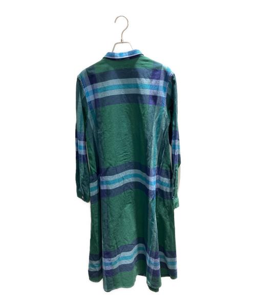 BEAMS BOY（ビームスボーイ）BEAMS BOY (ビームスボーイ) 長袖ワンピース グリーン×ブルー サイズ:Freeの古着・服飾アイテム