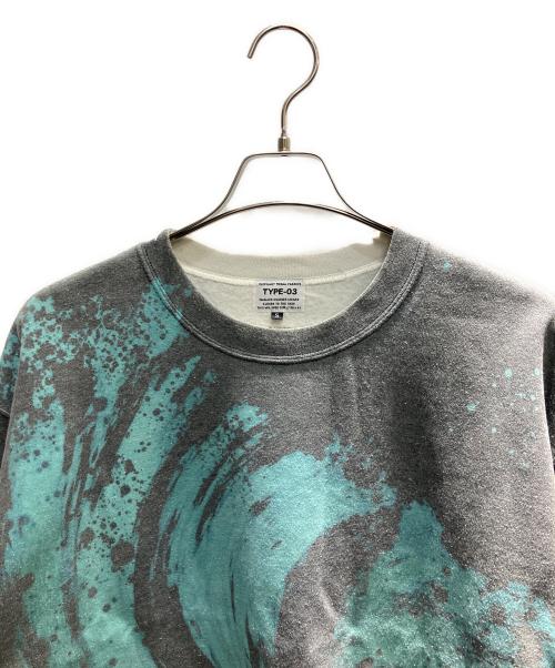 elephant TRIBAL fabrics（エレファントトライバルファブリックス）elephant TRIBAL fabrics (エレファントトライバルファブリックス) MARBLE PRINT SWEAT スウェット グレー×グリーン サイズ:Sの古着・服飾アイテム