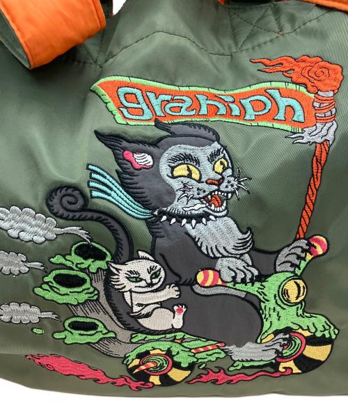 graniph（グラニフ）graniph (グラニフ) 石黒亜矢子 バイカーキャット ナイロン 2WAYトートバッグ オリーブ サイズ:Freeの古着・服飾アイテム