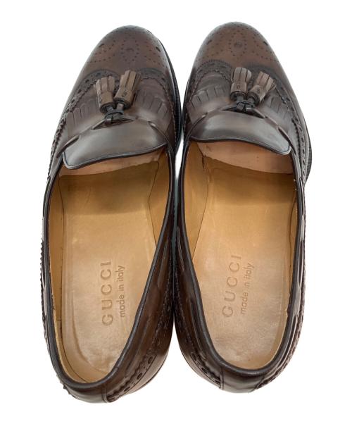 GUCCI（グッチ）GUCCI (グッチ) ウイングチップ タッセルローファー ブラウン サイズ:7 1/2の古着・服飾アイテム