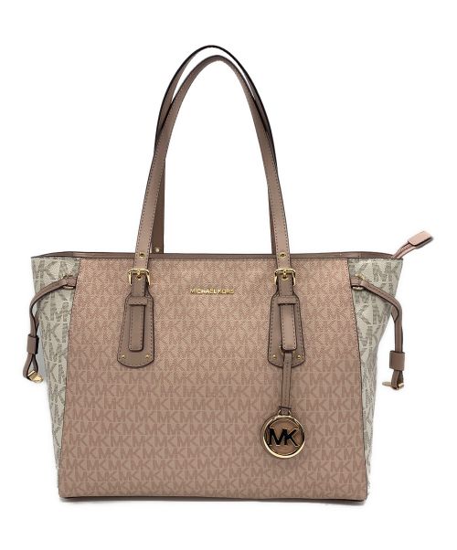 MICHAEL KORS（マイケル・コース）MICHAEL KORS (マイケルコース) トートバッグ ピンク×ホワイトの古着・服飾アイテム