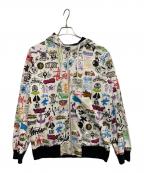 stussyステューシー）の古着「歴代ロゴ総柄ジップパーカー」｜ホワイト