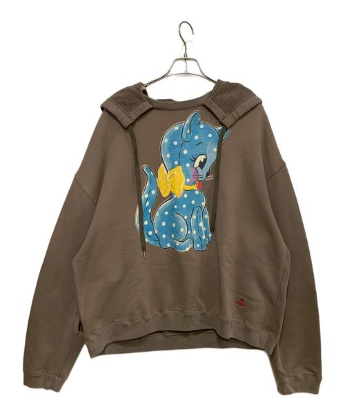 Vivienne Westwood（ヴィヴィアンウエストウッド）Vivienne Westwood (ヴィヴィアンウエストウッド) CATプリント裏毛パーカー ブラウン サイズ:Mの古着・服飾アイテム