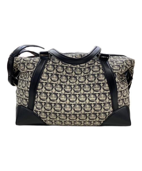 Salvatore Ferragamo（サルヴァトーレ フェラガモ）Salvatore Ferragamo (サルヴァトーレ フェラガモ) ガンチーニ柄ボストンバッグ ブラック×ベージュの古着・服飾アイテム