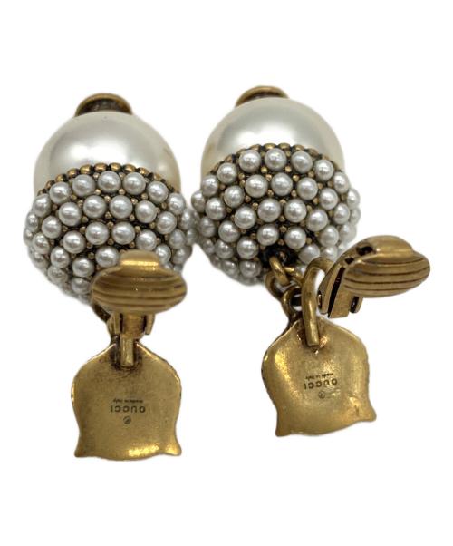 GUCCI（グッチ）GUCCI (グッチ) タイガーヘッドイヤリング ホワイト×ゴールドの古着・服飾アイテム