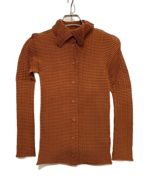 ISSEY MIYAKE PLEATS.T（イッセイミヤケプリーツ）ISSEY MIYAKE PLEATS.T (イッセイミヤケプリーツ) 薄手カーディガン ブラウン サイズ:Mの古着・服飾アイテム