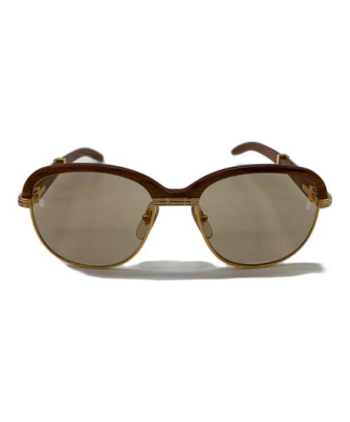 Cartier（カルティエ）Cartier (カルティエ) ウッドテンプルサングラス ブラウン×ゴールド サイズ:56□19 テンプル135の古着・服飾アイテム