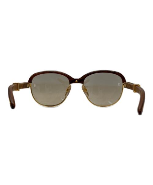 Cartier（カルティエ）Cartier (カルティエ) ウッドテンプルサングラス ブラウン×ゴールド サイズ:56□19 テンプル135の古着・服飾アイテム