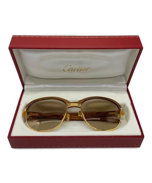 Cartier（カルティエ）Cartier (カルティエ) ウッドテンプルサングラス ブラウン×ゴールド サイズ:56□19 テンプル135の古着・服飾アイテム