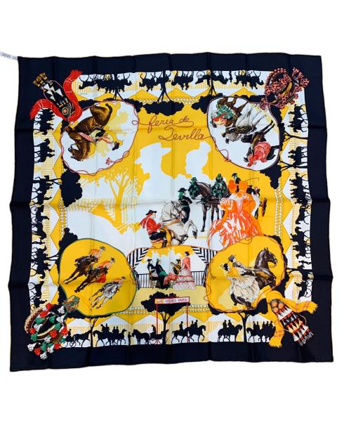 HERMES（エルメス）HERMES (エルメス) スカーフ イエロー×ブラック サイズ:-の古着・服飾アイテム