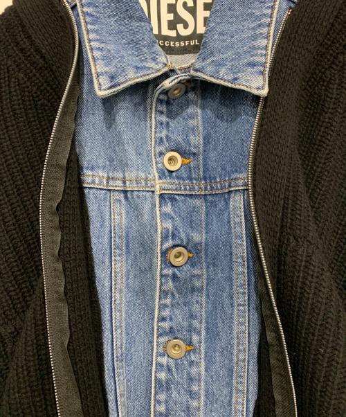 DIESEL（ディーゼル）DIESEL (ディーゼル) ニットドッキングジャケット ブラック×インディゴ サイズ:Sの古着・服飾アイテム
